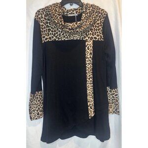 Furnex Women’s Cowl Neck Leopard Print Long Sleeve Tunic Blouse Top Sz XL NEW